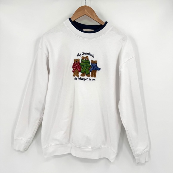 M&C Sportswear Tops - M&C Sportswear My Grandkids Are Wrapped in Love Bear Sweatshirt White Large